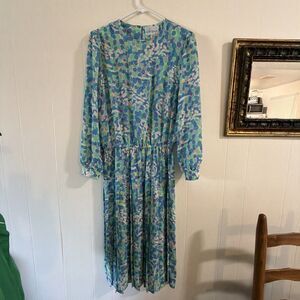 Katie Lewis Women's Dress 12 Vintage Geometric Pleated 1990s Feminine